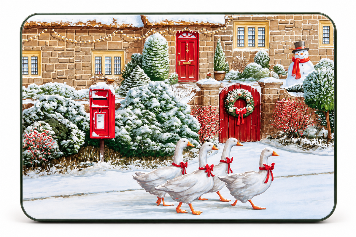 Bramble Foods Embossed Christmas Geese Assorted Biscuit Tin 300g